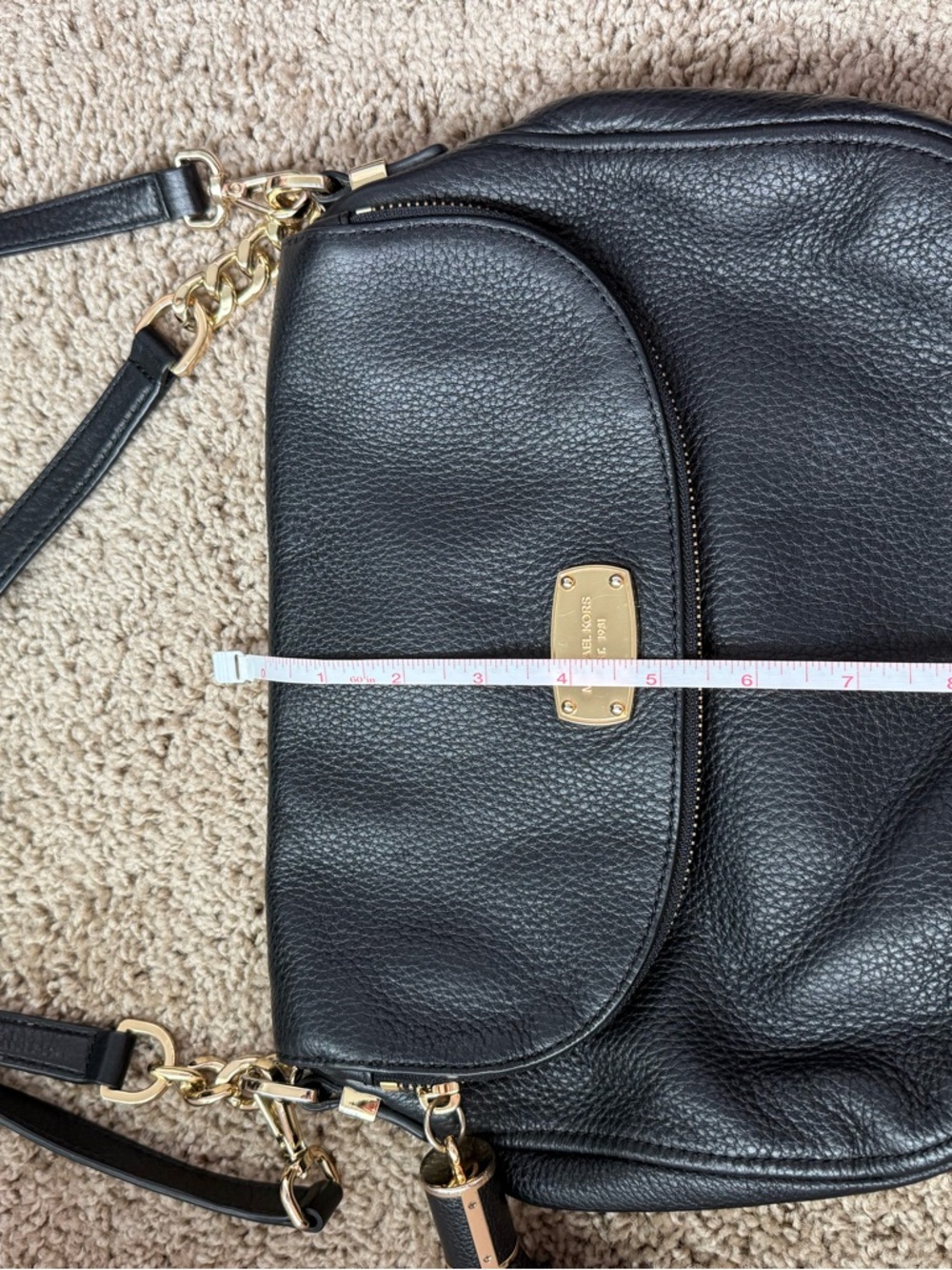 Michael Kors Black Leather Crossbody with Gold Plaque and Tassel - Picture 7 of 8